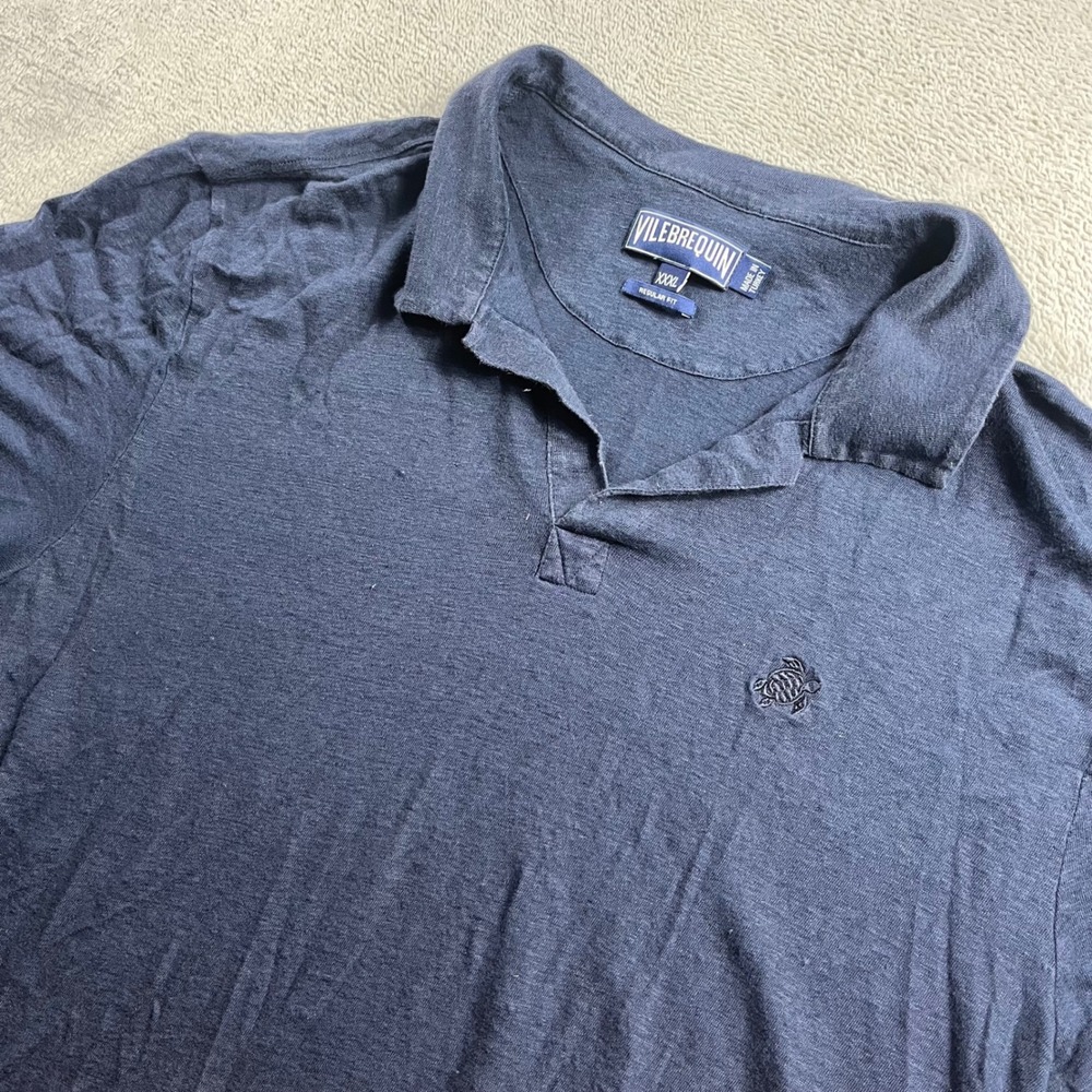 Vilebrequin Mens XXXL Navy Blue Linen Blend Short Sleeve Regular Fit Polo Shirt